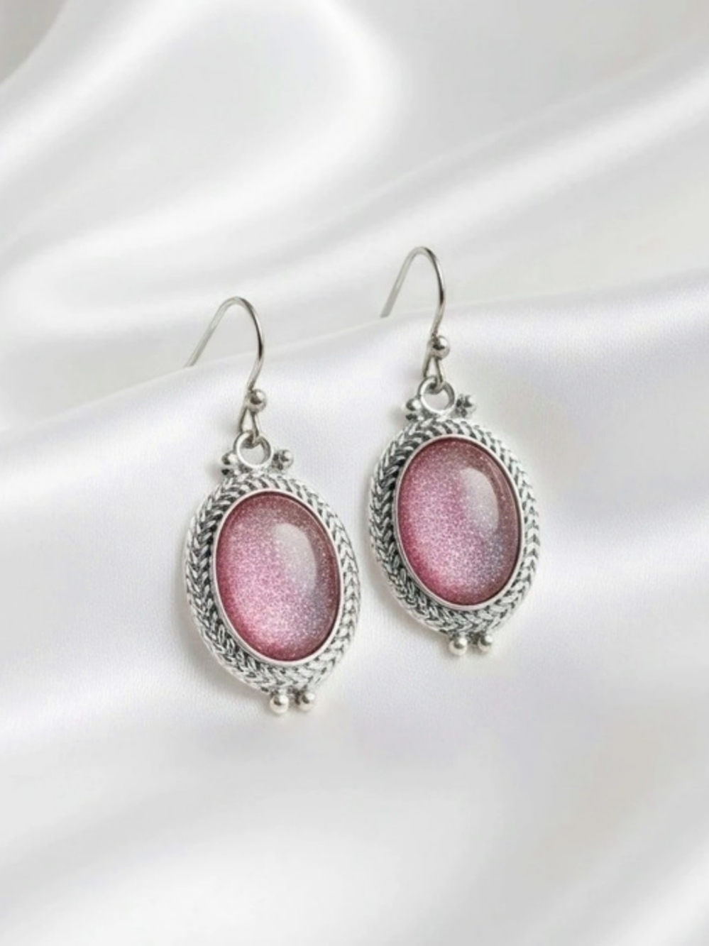 Pink Oval Drop Earrings Like New